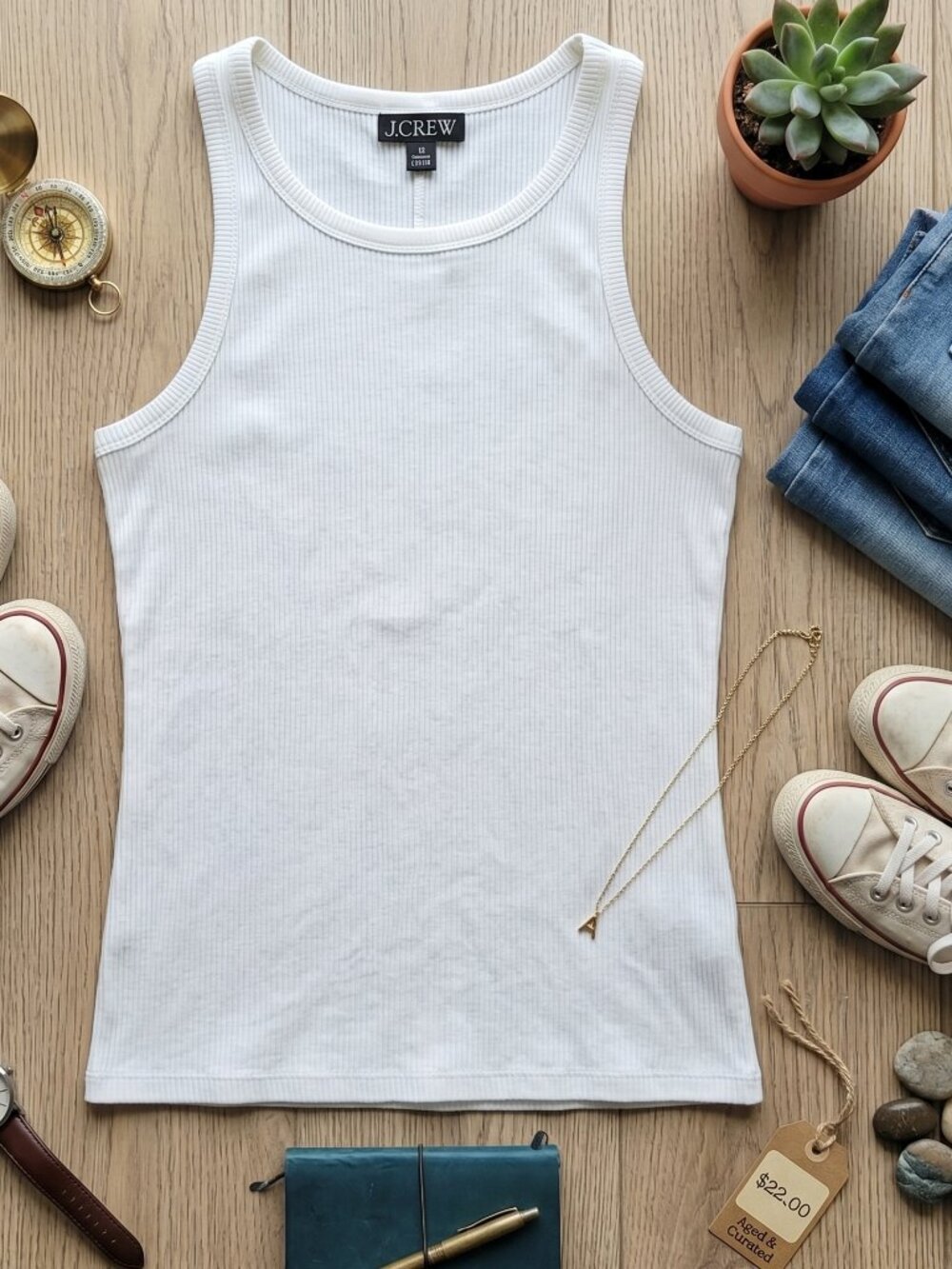 J. Crew White Ribbed Tank